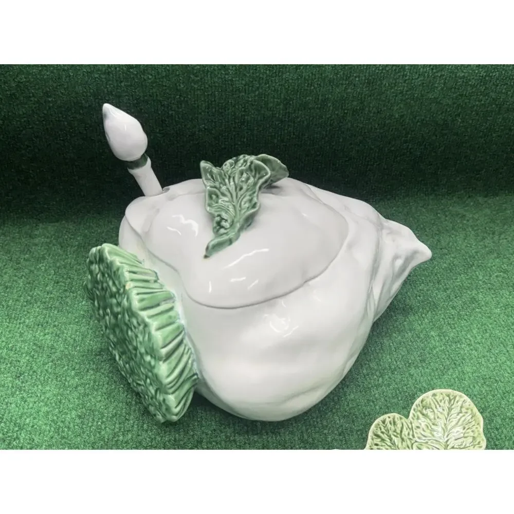 Rare Vtg Antique Cauliflower Cabbage Tureen Lidded Dish Porcelain Majolica